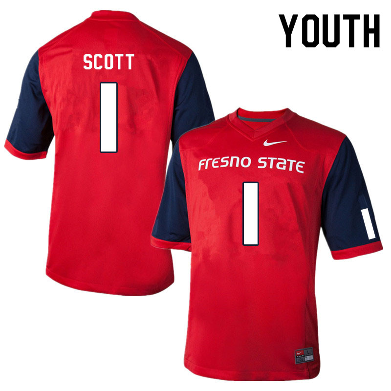 Youth #1 Raymond Scott Fresno State Bulldogs College Football Jerseys Sale-Red - Click Image to Close